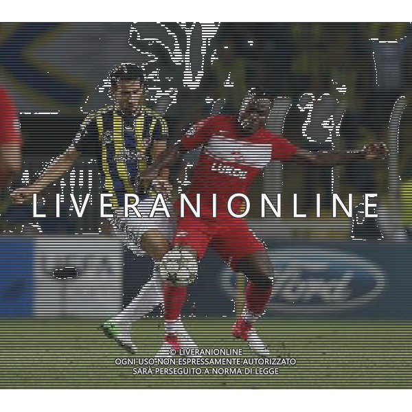 Champions League play off match between Fenerbahce and Spartak Moscow at Sukru Saracoglu Stadium in Istanbul, Turkey on 2012/08/29 Match Scored: Fenerbahce 1 - Spartak Moscow 1 Pictured: Mehmet Topal of Fenerbahce and Emmanuel Emenike (R) of Spartak Moscow. PHOTOSHOT/AG ALDO LIVERANI SAS - ITALY ONLY -