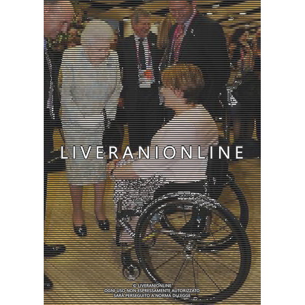 Queen Elizabeth II meets Baroness Grey-Thompson at a reception at the Olympic Stadium ahead of the opening ceremony for the London Paralympic Games 2012. Wednesday August 29, 2012. PHOTOSHOT/AG ALDO LIVERANI SAS ITALY ONLY
