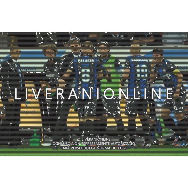 MILANO, 30-08-2012 / PRELIMINARE EUROPA LEAGUE INTER-VASLUI NELLA FOTO: ESULTANZA STRAMACCIONI-PALACIO-MILITO /AG ALDO LIVERANI SAS