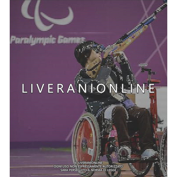 (120830) -- LONDON, Aug. 30, 2012 () -- Zhang Cuiping of China competes during the final of the Women\'s R2-10m Air Rifle Standing-SH1 shooting event at London 2012 Paralympic Games in London, Britain, on Aug. 30, 2012. Zhang took the gold medal with 500.9 rings. (/Wang Haofei) (zc) /photoshot/AG ALDO LIVERANI SAS ITALY ONLY -