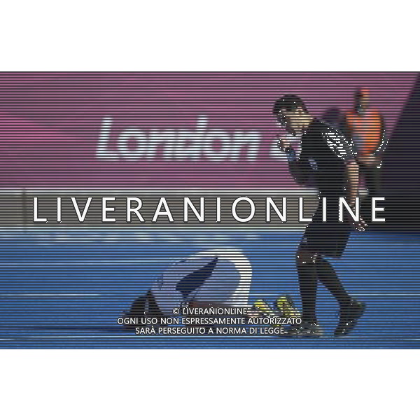 (120831) -- LONDON, Aug. 31, 2012 () -- Villeroux Frederic (L) of France is injured in the 5-a-side Football match between France and Brazil, at London 2012 Paralympic Games, in London, Britain, on Aug. 31, 2012. The match tied 0-0. (/Li Jundong) (cc) AG ALDO LIVERANI S A S ONLY ITALY