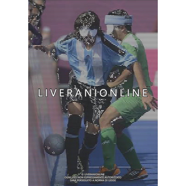 (120901) -- LONDON, Sept. 1, 2012 () -- Padilla Froilan (L) of Argentina vies for the ball during the men\'s football 5-a-side preliminaries Pool A match against Iran at London 2012 Paralympic Games in London, Aug. 31, 2012. (/Li Jundong) AG ALDO LIVERANI S A S ONLY ITALY