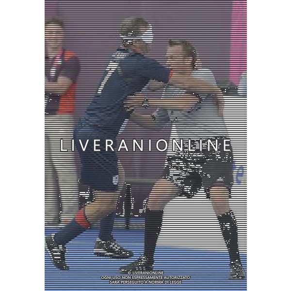 (120901) -- LONDON, Sept. 1, 2012 () -- David Clarke (L) of Britain mistakenly celebrates with the referee during the men\'s football 5-a-side preliminaries Pool A match against Spain at London 2012 Paralympic Games in London, Aug. 31, 2012. (/Li Jundong) AG ALDO LIVERANI S A S ONLY ITALY