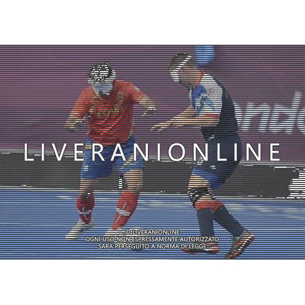 (120901) -- LONDON, Sept. 1, 2012 () -- Alfredo Cuadrado Freire (L) of Spain controls the ball during the men\'s football 5-a-side preliminaries Pool A match against Britain at London 2012 Paralympic Games in London, Aug. 31, 2012. (/Li Jundong) AG ALDO LIVERANI S A S ONLY ITALY