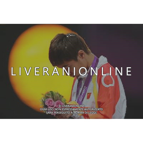(120901) -- LONDON, Sept. 1, 2012 () -- Silver medalist Shang Guangxu of China reacts during the awarding ceremony for the men\'s 200m T37 final at London 2012 Paralympic Games in London, Aug. 31, 2012. (/Yin Gang) AG ALDO LIVERANI S A S ONLY ITALY