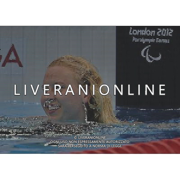 (120902) -- LONDON, Sept. 2, 2012 () -- Jessica Long of the United States reacts after winning the Women\'s 100m Breaststroke - SB7 final at London 2012 Paralympic Games, in London, Britain, on Sept. 1, 2012. Long claimed the title of the event with a time of 1 minute 29.28 seconds. (/ Yang Shiyao) (cc) AG ALDO LIVERANI S A S ONLY ITALY