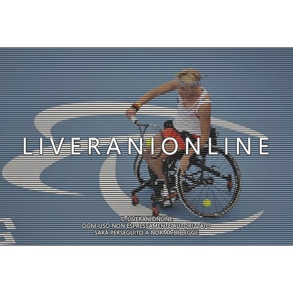 (120902) -- LONDON, Sept. 02, 2012 () -- Sabine Ellerbrock of Germany returns the ball during the first round of Women\'s Singles Wheelchair Tennis event against Christine Schoenn of France at London 2012 Paralympic Games in London, Britain, on Sept. 1, 2012. Ellerbrock won 2-0.(/Chen Yehua) (cc) AG ALDO LIVERANI S A S ONLY ITALY