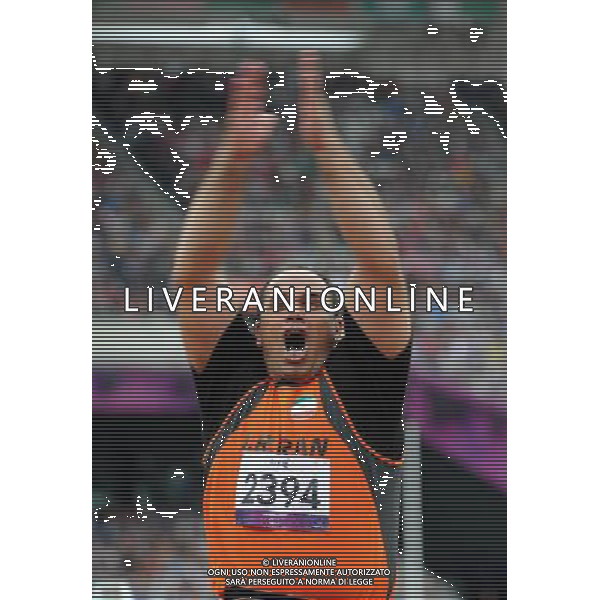 (120902) -- LONDON, Sept. 2, 2012 () -- Mehrdad Karam Zadeh of Iran reacts during the men\'s discus throw F42 final of athletics competition at the London 2012 Paralympic Games in London, Britain, Sept. 2, 2012. (/Yang Lei) (lm) PHOTOSHOT/AG ALDO LIVERANI SAS - ITALY ONLY -