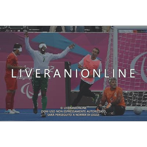 (120902) -- LONDON, Sept. 2, 2012 () -- Jeferson da Conceicao Goncalves of Brazil celebrates for a goal during the Pool B preliminary of Men\'s football 5-a-side against Turkey at the London 2012 Paralympic Games in London, Britain, Sept. 2, 2012. Brazil won 4-0. (/Li Jundong) (lm) PHOTOSHOT/AG ALDO LIVERANI SAS - ITALY ONLY -