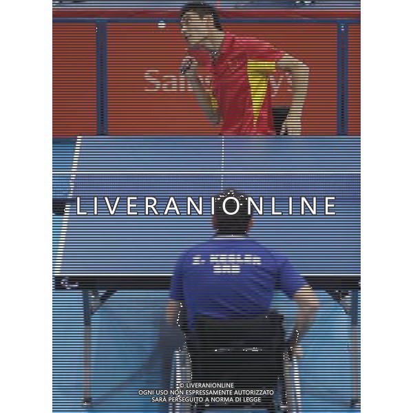 (120902) -- LONDON, Sept. 2, 2012 () -- Feng Panfeng of China serves during the Men\'s Singles - Class 3 of the Table Tennis event against Zlatko Kesler of Serbia at the London 2012 Paralympic Games in London, Britain, on Sept. 2, 2012. Feng Panfeng won 3-0 to claim the title. (/Bai Xuefei)(hcs) PHOTOSHOT/AG ALDO LIVERANI SAS - ITALY ONLY -