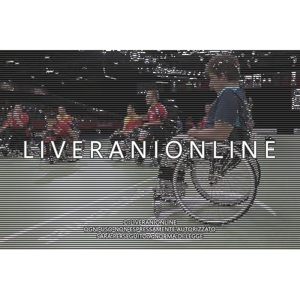(120904) -- LONDON, Sept. 4, 2012 () -- The technical official Matthew Broadbent of Wales (1st R) presides over a boccia competition at London 2012 Paralympic Games, Sept. 2, 2012. Broadbent who was born with spinal injury is one of the disabled officials at the London 2012 Paralympic Games. The disabled are not only the competitors but also technical officials, volunteers, referees during the event. (/Hou Jun) photoshot/AG ALDO LIVERANI SAS - ITALY ONLY - *** Local Caption *** ..