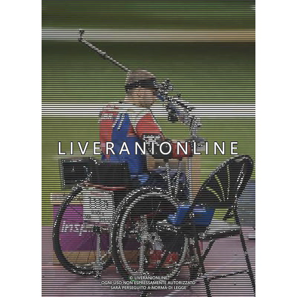 (120904) -- LONDON, Sept. 4, 2012 () -- Matthew Skelhon of Great Britain competes during the Mixed R6-50m Rifle Prone-SH1 shooting competition at the London 2012 Paralympic Games in London, Britain, on Sept. 4, 2012. Skelhon took the bronze medal with 693.2 rings. (/Wang Haofei) photoshot/AG ALDO LIVERANI SAS - ITALY ONLY - *** Local Caption *** ..