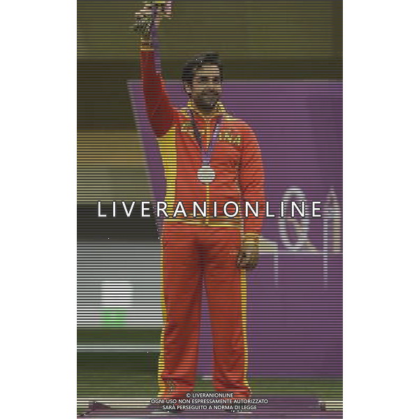(120904) -- LONDON, Sept. 4, 2012 () -- Juan Antonio Saavedra Reinaldo of Spain poses during the awarding ceremony of the Mixed R6-50m Rifle Prone-SH1 shooting competition at the London 2012 Paralympic Games in London, Britain, on Sept. 4, 2012. Reinaldo took the silver medal with 694.6 rings. (/Wang Haofei) photoshot/AG ALDO LIVERANI SAS - ITALY ONLY - *** Local Caption *** ..