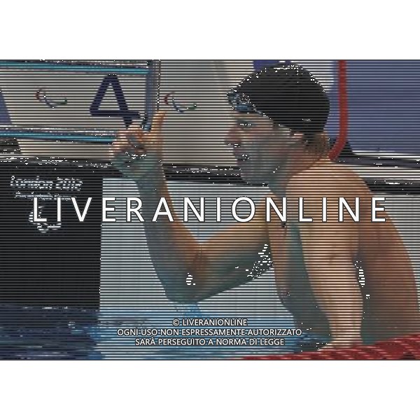 (120905) -- LONDON , Sept. 4, 2012 () -- Maksym Veraksa of Ukraine celebrates for victory after winning the men\'s 100m freestyle S12 final of swimming competition at the London 2012 Paralympic Games in London, Britain, on Sept. 4, 2012. Maksym Veraksa won the gold with 51.40 seconds. (/Yang Shiyao) (lm) photoshot/AG ALDO LIVERANI SAS - ITALY ONLY - *** Local Caption *** ..