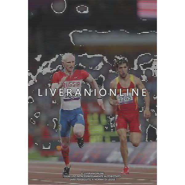 (120905) -- LONDON , Sept. 4, 2012 () -- Fedor Trikolich (L) of Russia competes during the men\'s 100m T12 final of athletics competition at the London 2012 Paralympic Games in London, Britain, on Sept. 4, 2012. Fedor Trikolich won the gold with 10.81 seconds.(/Bai Xuefei) (lm) photoshot/AG ALDO LIVERANI SAS - ITALY ONLY - *** Local Caption *** ..