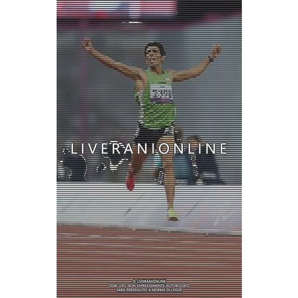 (120905) -- LONDON , Sept. 4, 2012 () -- Peyman Nasiri Bazanjani of Iran celebrates for victory after winning the men\'s 1500m T20 final of athletics competition at the London 2012 Paralympic Games in London, Britain, on Sept. 4, 2012. Peyman Nasiri Bazanjani won the gold with 3 minutes and 58.49 seconds.(/Bai Xuefei) (lm) photoshot/AG ALDO LIVERANI SAS - ITALY ONLY - *** Local Caption *** ..