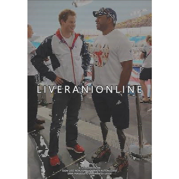 Prince Harry meets former soldier and Paralympic athlete Derek Derenalagi at a visit to the Aquatics Centre where he watched swimming heats with Team GB swimmers during the London 2012 Paralympic Games at the Olympic Park this morning. PHOTOSHOT/AG ALDO LIVERANI SAS - ITALY ONLY -
