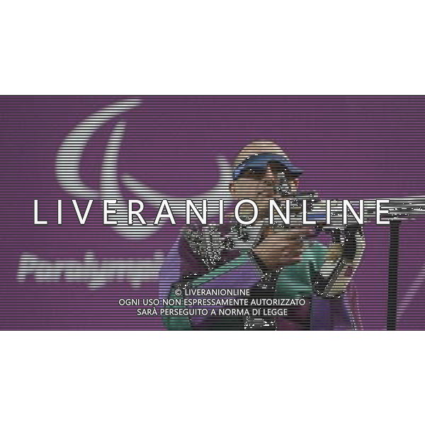 (120905) -- LONDON, Sept. 5, 2012 () -- Doron Shaziri of Israel competes during the men\'s R7-50m Rifle 3 Positions-SH1 final of the shooting event at the London 2012 Paralympic Games in London, Britain, on Sept. 5, 2012. Shaziri took the silver medal of the event with 1252.4 rings. (/Wang Haofei) (zc) PHOTOSHOT-AG ALDO LIVERANI SAS - ITALY ONLY