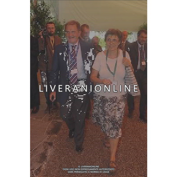 VILLA D\' ESTE CERNOBBIO (CO) 7/9/2012 THE EUROPEAN HOUSE AMBROSETTI \'INTELLIGENCE ON THE WORLD, EUROPE AND ITALY\'. LO SCENARIO DI OGGI E DOMANI PER LE STRATEGIE COMPETITIVE NELLA FOTO ROMANO PRODI CON LA MOGLIE FLAVIA FOTO ROMANO/AG ALDO LIVERANI