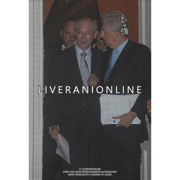 CERNOBBIO (CO) VILLA D\' ESTE 8/9/2012 THE EUROPEAN HOUSE AMBROSETTI. \'INTELLIGENCE ON THE WORLD, EUROPE AND ITALY. LO SCENARIO DI OGGI E DI DOMANI PER LE STRATEGIE COMPETITIVE.\' NELLA FOTO MARIO MONTI E HERMAN VAN ROMPUY FOTO ROMANO/AG ALDO LIVERANI