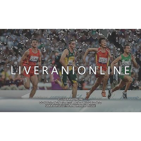 (120909) -- LONDON, Sept. 9, 2012 () -- Liang Yongbin (1st L) of China competes during the men\'s 100m T37 final of athletics competition at the London 2012 Paralympic Games in London, Britain, on Sept. 8, 2012. Liang took the silver medal with 11.51 seconds. (/Wang Haofei) (lm) PHOTOSHOT/AG ALDO LIVERANI SAS - ITALY ONLY -