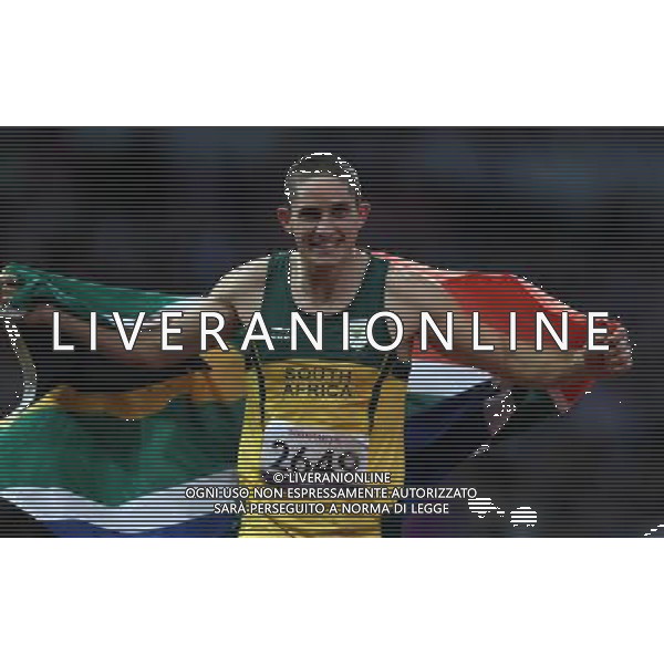 (120909) -- LONDON, Sept. 9, 2012 () -- Fanie van der Merwe of South Africa reacts after the men\'s 100m T37 final of athletics competition at the London 2012 Paralympic Games in London, Britain, on Sept. 8, 2012. (/Wang Lili) (lm) PHOTOSHOT/AG ALDO LIVERANI SAS - ITALY ONLY -