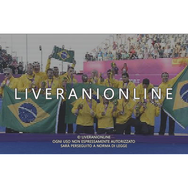 (120909) -- LONDON, Sept. 9, 2012 () -- Players of Brazil pose for photograph after the awarding ceremony of the men\'s 100m football 5-a-side final at the London 2012 Paralympic Games in London, Britain, on Sept. 8, 2012. Brazil won 2-0 to win the gold medal. (/Li Jundong) (lm) PHOTOSHOT/AG ALDO LIVERANI SAS - ITALY ONLY -
