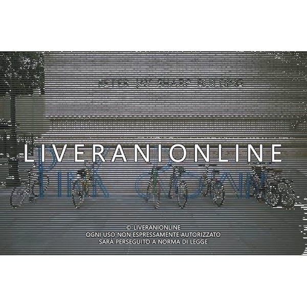 Newly installed bike racks, designed by former Talking Heads band member David Byrne, are seen in front of the Brooklyn Academy of Music on Saturday, August 25, 2012. The two sets of racks spell out the words in steel, \'pink crown\' and \'micro lip\'. Byrne, an avid cyclist also designed bike racks for the Dept. of Transportation in 2008. (å Richard B. Levine) ©photoshot/AGENZIA ALDO LIVERANI SAS - ITALY ONLY - EDITORIAL USE ONLY