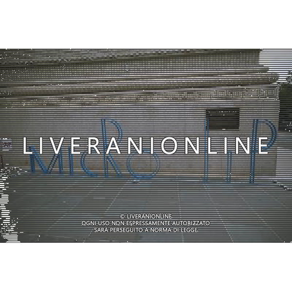 Newly installed bike racks, designed by former Talking Heads band member David Byrne, are seen in front of the Brooklyn Academy of Music on Saturday, August 25, 2012. The two sets of racks spell out the words in steel, \'pink crown\' and \'micro lip\'. Byrne, an avid cyclist also designed bike racks for the Dept. of Transportation in 2008. (å Richard B. Levine) ©photoshot/AGENZIA ALDO LIVERANI SAS - ITALY ONLY - EDITORIAL USE ONLY