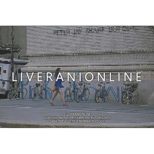 Newly installed bike racks, designed by former Talking Heads band member David Byrne, are seen in front of the Brooklyn Academy of Music on Saturday, August 25, 2012. The two sets of racks spell out the words in steel, \'pink crown\' and \'micro lip\'. Byrne, an avid cyclist also designed bike racks for the Dept. of Transportation in 2008. (å Richard B. Levine) ©photoshot/AGENZIA ALDO LIVERANI SAS - ITALY ONLY - EDITORIAL USE ONLY