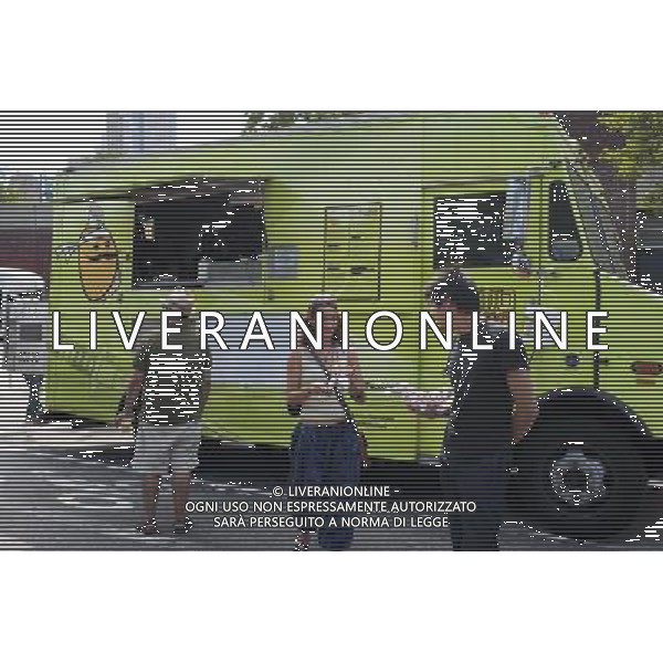 Hungry attendees to the AfroPunk Festival in Commodore Barry Park in Brooklyn in New York on Sunday, August 26, 2012 enjoy eats from Domo Taco truck at the food truck festival. The festival in the neighborhood of Fort Greene bills itself as the \'other black experience\' and blends the black punk and hardcore punk scenes. There is also a diverse aspect combining other minority groups, all dressed in their fashionable punk ensembles. (å Richard B. Levine) ©photoshot/AGENZIA ALDO LIVERANI SAS - ITALY ONLY - EDITORIAL USE ONLY