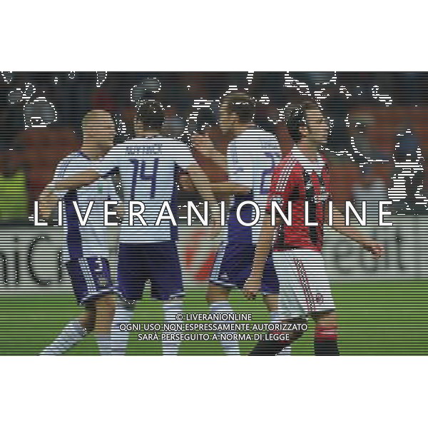 UEFA Champions League - 1Á giornata fase a gironi Gruppo C Milano 18-09-2012 Milan - Anderlecht nella foto: esultanza finale Anderlecht e delusione Pazzini foto Roberto Garavaglia - ag. Aldo Liverani sas