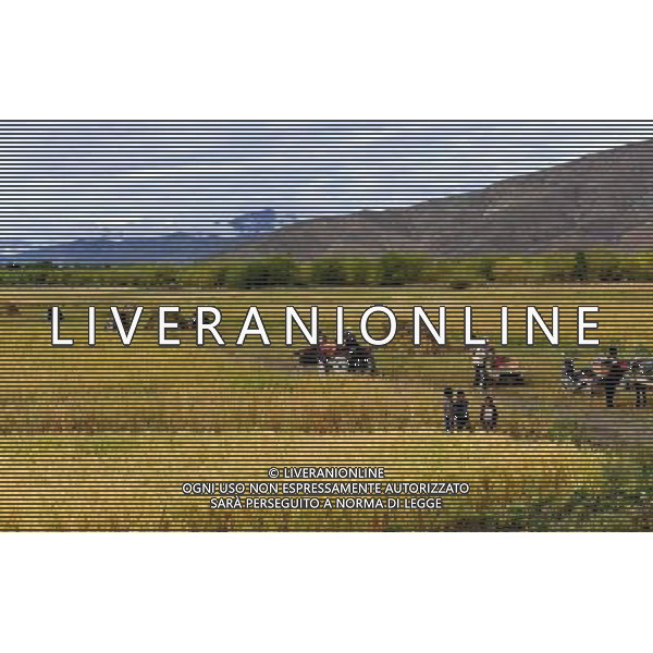 (120917) -- XIGAZE, Sept. 17, 2012 () -- People harvest barley in Xigaze Prefecture, southwest China\'s Tibet Autonomous Region, Sept. 13, 2012. (/Chen Tianhu) (lfj) ©photoshot/AGENZIA ALDO LIVERANI SAS - ITALY ONLY - Vedute del paesaggio e scenari nella Prefettura Xigaze, sud-ovest Cina Regione Autonoma del Tibet.