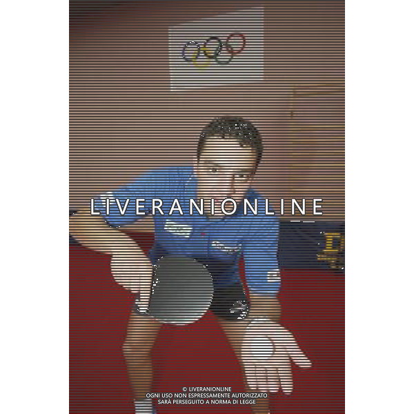 Senigallia, 01 / 08 / 2004 Pre - Olimpiadi di Atene 2004 Nazionale Maschile di Tennis Tavolo Nella foto: Massimiliano Mondello ph Simone Rosa / Aldo Liverani