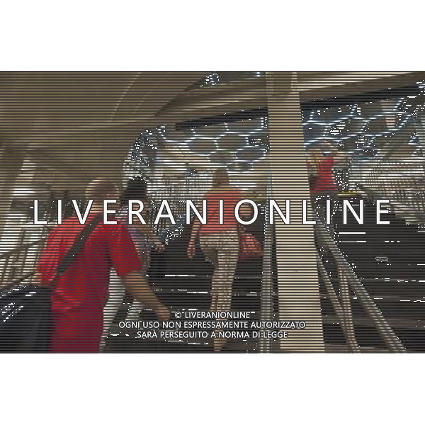 The Bleecker Street to Broadway-Laffayette stations\' transfer has its grand opening in the New York subway on Tuesday, September 25, 2012. Because of the quirky nature of the subway system, which were originally three competing companies, various transfers between neighboring stations were never built. The transfer from the IND at Broadway-Lafayette to the uptown IRT Bleecker Street is one of them. The bane of many commuters existence, the $127 million transfer is now available, complete with five new elevators and an LED artwork entitled \'Hive\' on the ceiling. Â©photoshot/Agenzia Aldo Liverani ITALY ONLY vedute citta\' di New York