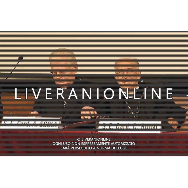 MILANO 4/10/2012 UNIVERSITA\' CATTOLICA DEL SACRO CUORE NELLA FOTO IL CARDINALE CAMILLO RUINI ED IL CARDINALE ANGELO SCOLA FOTO ROMANO/AG ALDO LIVERANI