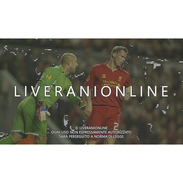 Liverpool\'s Pepe Reina gives with team-mate Jamie Carragher encouragement after he cleared a dangerous cross Football - UEFA Europa League Group A - Liverpool v Udinese - Thursday 4th October 2012 - Anfield - Liverpool - å© CameraSport - 43 Linden Ave. Countesthorpe. Leicester. England. LE8 5PG - Tel: +44 (0) 116 277 4147 - admin@camerasport.com - www.camerasport.co AG ALDO LIVERANI S A S ONLY ITALY