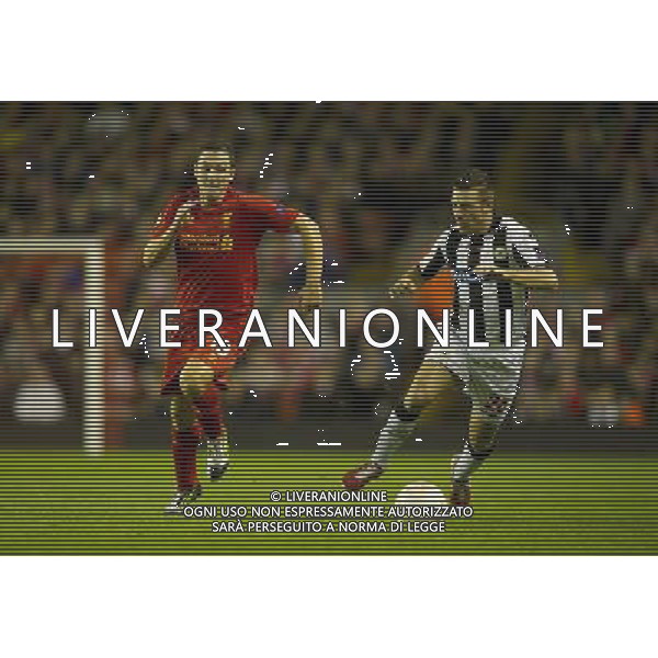 Liverpool\'s Stewart Downing and Udinese\'s Giovanni Pasquale Football - UEFA Europa League Group A - Liverpool v Udinese - Thursday 4th October 2012 - Anfield - Liverpool - å© CameraSport - 43 Linden Ave. Countesthorpe. Leicester. England. LE8 5PG - Tel: +44 (0) 116 277 4147 - admin@camerasport.com - www.camerasport.co AG ALDO LIVERANI S A S ONLY ITALY