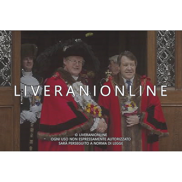 The newly elected Lord Mayor Lord Roger Gifford (R) and current Lord Mayor Alderman David Wootton pose for photographers outside the Great Hall, Guildhall, in London. ©PHOTOSHOT/AGENZIA ALDO LIVERANI SAS - ITALY ONLY - EDITORIAL USE ONLY