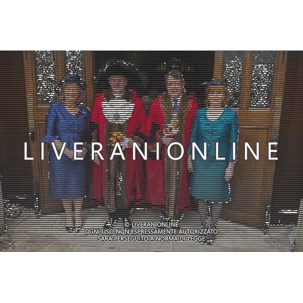 The newly elected Lord Mayor Lord Roger Gifford (2nd L) and current Lord Mayor Alderman David Wootton pose for photographers outside the Great Hall, Guildhall, in London. ©PHOTOSHOT/AGENZIA ALDO LIVERANI SAS - ITALY ONLY - EDITORIAL USE ONLY
