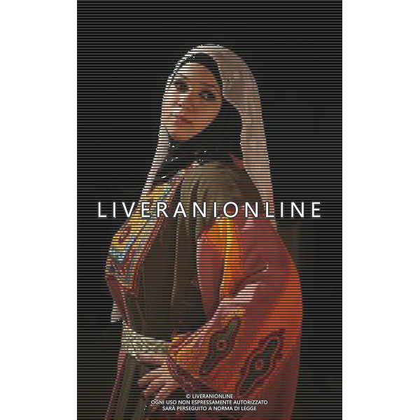 (121008)-- Nablus, Oct. 8, 2012 () -- A Palestinian woman displays traditional heritage dress in Nablus, Palestine, Oct. 8, 2012. (/Ayman Nobani) ©photoshot/AGENZIA ALDO LIVERANI SAS - ITALY ONLY - Donne palestinesi indossano abiti tradizionali patrimonio di Nablus, Palestina, 8 ottobre, 2012.