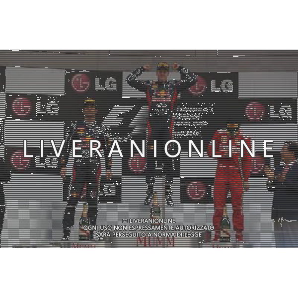 1st place Sebastian Vettel (GER), Red Bull Racing 2nd place Mark Webber (AUS), Red Bull Racing and 3rd place Fernando Alonso (ESP), Scuderia Ferrari 14.10.2012. Formula 1 World Championship, Rd 16, Korean Grand Prix, Yeongam, Korea, Race Day - www.xpbimages.com, EMail: requests@xpbimages.com - copy of publication required for printed pictures. Every used picture is fee-liable. © Copyright: Batchelor / XPB Images AG ALD LIVERANI S A S ONLY ITALY