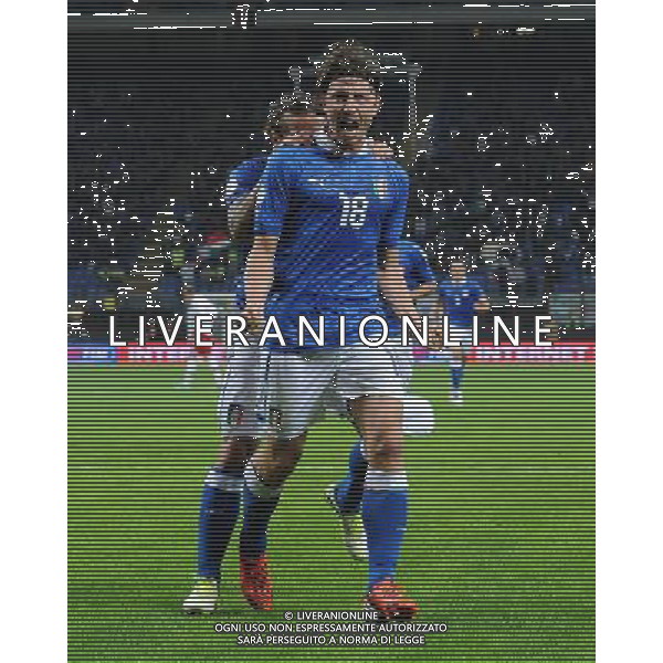 Qualificazioni ai Campionati Mondiali di Calcio Brasile FIFA 2014 Gruppo B Milano- 16.10.2012 Italia-Danimarca Nella Foto:montolivo esulta /Ph.Vitez-Ag. Aldo Liverani