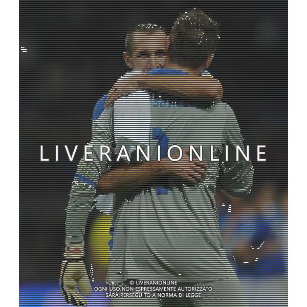 Qualificazioni ai Campionati Mondiali di Calcio Brasile FIFA 2014 Gruppo B Milano- 16.10.2012 Italia-Danimarca Nella Foto:esultanza finale chiellini de sanctis /Ph.Vitez-Ag. Aldo Liverani