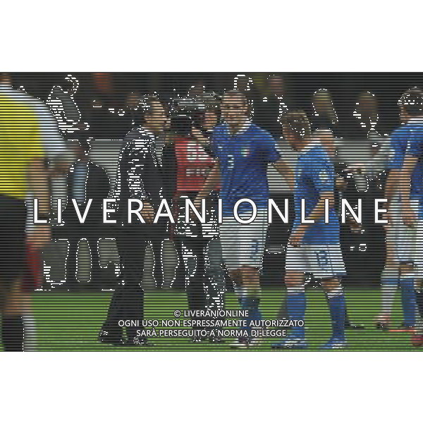 Italia-Danimarca Qualificazioni ai Campionati Mondiali di Calcio Brasile FIFA 2014 Gruppo B Milano- 16.10.2012 nella foto esultanza di Cesare PRANDELLI e CHIELLINI Giorgio a fine gara ©Ravezzani/AGENZIA ALDO LIVERANI SAS