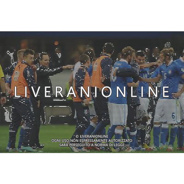 Italia-Danimarca Qualificazioni ai Campionati Mondiali di Calcio Brasile FIFA 2014 Gruppo B Milano- 16.10.2012 nella foto esultanza di Cesare PRANDELLI con i suoi giocatori a fine gara ©Ravezzani/AGENZIA ALDO LIVERANI SAS