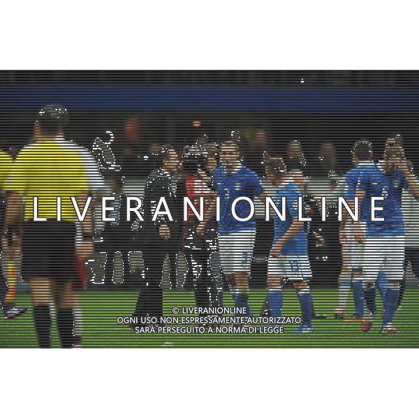 Italia-Danimarca Qualificazioni ai Campionati Mondiali di Calcio Brasile FIFA 2014 Gruppo B Milano- 16.10.2012 NELLA FOTO : ESULTANZA DI CESARE PRANDELLI E GIORGIO CHIELLINI A FINE GARA ©Ravezzani/AGENZIA ALDO LIVERANI SAS