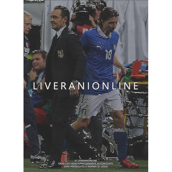 Qualificazioni ai Campionati Mondiali di Calcio Brasile FIFA 2014 Gruppo B Milano- 16.10.2012 Italia-Danimarca Nella Foto:Prandelli Cesare-Montolivo Riccardo /Ph.Vitez-Ag. Aldo Liverani