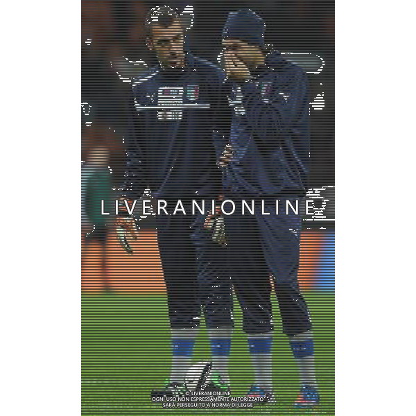 Qualificazioni ai Campionati Mondiali di Calcio Brasile FIFA 2014 Gruppo B Milano- 16.10.2012 Italia-Danimarca Nella Foto:Sirigu Salvatore-Viviano Emilano /Ph.Vitez-Ag. Aldo Liverani