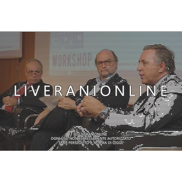 MILANO 22/10/2012 SALA BUZZATI, CORRIERE DELLA SERA, VIA BALZAN WORKSHOP: -BETTING, SPORT \' MATCH-FIXING. SCOMMESSE CLANDESTINE E PARTITE TRUCCATE: I RIMEDI CONTRO QUESTO CANCRO DELLO SPORT- NELLA FOTO GIOVANNI EMILIO MAGGI, GIANNI MERLO ED ANDREA MONTI FOTO ROMANO/AG ALDO LIVERANI